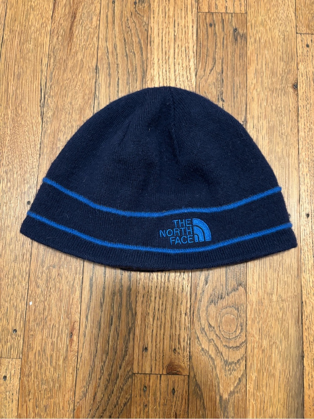 The North Face Navy Beanie with Bright Blue Trim